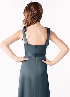 Azazie Barbara Junior Twilight A-Line Bow Stretch Satin Dress image4