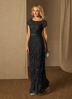 Azazie Dorit Mother of the Bride Dresses Black Sheath Scoop Lace Dress image3
