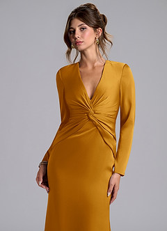 Azazie Valerie Bridesmaid Dresses Butterscotch Mermaid Long Sleeve Stretch Satin Dress image6
