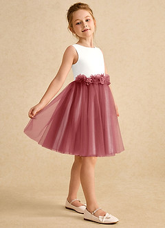 Azazie Louisa vestidos de niña de las flores Vestido de Marfil Rosa Antiguo de Tul de Corte en A con Sin mangas image5