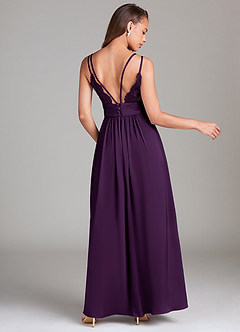 Azazie Maren Allure Bridesmaid Dresses Grape A-Line Lace Stretch Satin Dress image5