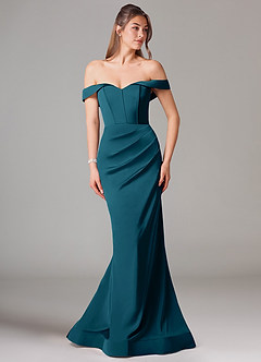 Azazie Everly Vestidos de damas de honor Vestido de Azul Tinta de Satén Elástico de Corte Sirena Convertible con Vestidos sin tirantes image3