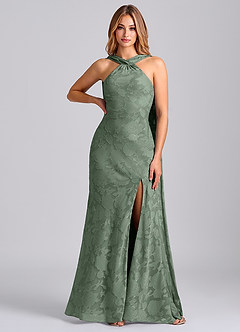 Azazie Kinsley Final Sale Matcha Mermaid Pleated Floral Burnout Dress image1