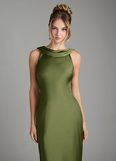 Azazie Aussie Bridesmaid Dresses Olive Sheath Pleated Stretch Satin Dress image3