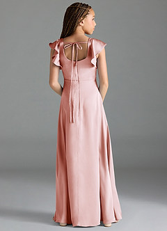 Azazie Bondi Junior Blushing Pink A-Line Side Slit Stretch Satin Dress image2