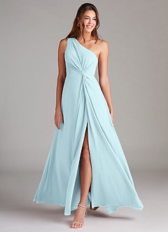 Azazie Brooke Robes de demoiselle d'honneur Robe Trapèze en Mousseline de soie Une épaule Bleu Nuage image3