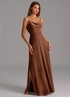 Azazie Olaine Bridesmaid Dresses Umber A-Line Pleated Velvet Dress image5
