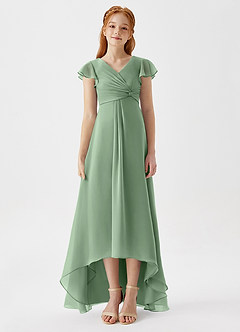 Azazie Breanne Junior Matcha A-Line Chiffon Dress image6