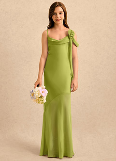 Azazie Kai Girls Formal Flower Girl Dresses Lemongrass Sheath Pleated Stretch Satin Dress image1