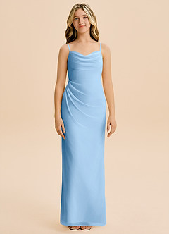Azazie Mai Junior Powder Blue Sheath Pleated Chiffon Dress image3