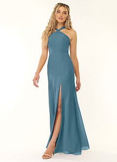 Azazie Rue Bridesmaid Dresses Bermuda A-Line Halter Chiffon Dress image4