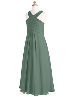 Azazie Kaleigh Junior Eucalyptus A-Line Pleated Chiffon Dress image8