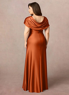 Azazie Branford Vestidos para mãe da noiva Vestido Laranja Queimada de Cetim elástico de Linha A com Plissado image10