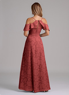 Azazie Dakota Bridesmaid Dresses Terracotta A-Line Off the Shoulder Floral Burnout Dress image2