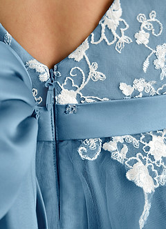 Azazie Butterfly Flower Girl Dresses Steel Blue A-Line Lace Dress image5