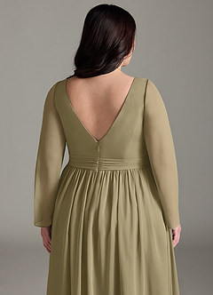 Azazie Teton Zwangerschaps Bruidsmeisjekleding A-Lijn Lange mouw Chiffon Vloerlengte Jurk image13