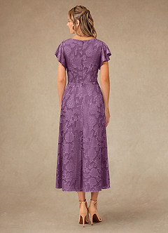 Azazie Vera 신부의 어머니 드레스 A라인 주름진 플로럴 번아웃 티 길이 드레스 image4