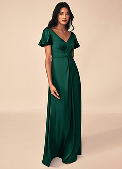 Azazie Soren Brautjungfernkleider A-Linie Plissee Stretch-Satin Kleid Smaragd image4