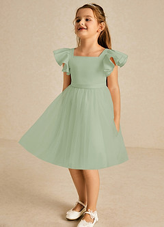 Azazie Kaeya Flower Girl Dresses Dusty Sage A-Line Bow Tulle Dress image4