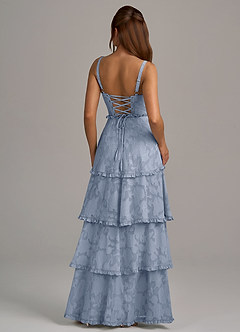 Azazie Romie At-home Try On Dresses Sky Blue A-Line Corset Floral Burnout Dress image5