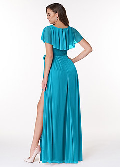 Azazie Jael Final Sale Jade A-Line V-Neck Mesh Dress image2