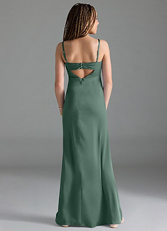 Azazie Leonis Junior Eucalyptus A-Line Pleated Stretch Satin Dress image2