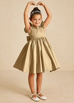 Azazie Tootsie Flower Girl Dresses Gold A-Line Bow Matte Satin Dress image1