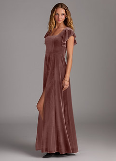 Azazie Bondi Bridesmaid Dresses Espresso A-Line Side Slit Velvet Dress image5
