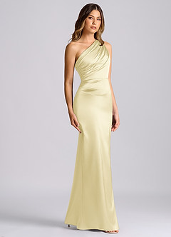 Azazie Akilah Brudtärnklänningar Klä av Sjöjungfru i Stretch Satin Ena axeln Citronsorbet image3