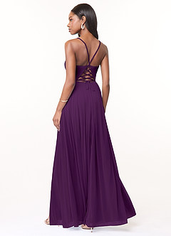 Azazie Marsol Bridesmaid Dresses Grape A-Line Corset Mesh Dress image2