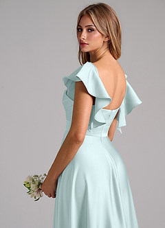 Azazie Leilani Robes de demoiselle d'honneur Robe Trapèze en Satin extensible Rayé Verre De Mer image9