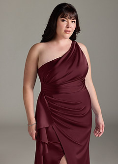 Azazie Maive Brautjungfernkleider Etui Gestreift Stretch-Satin Kleid Cabernetrot image11