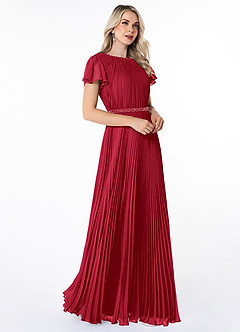 Azazie Kara Modest Bridesmaid Dresses A-Line Pleated Chiffon Floor-Length Dress image3