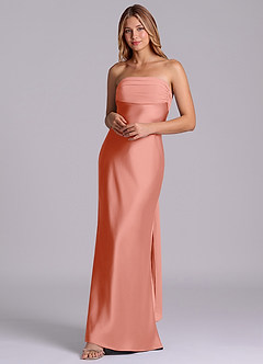 Azazie Ailanie Brudtärnklänningar Klä av Tubklänning i Stretch Satin Axelbandslös Korall image3
