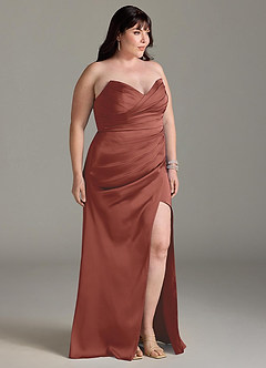 Azazie Yola Bridesmaid Dresses Auburn Sheath V-Neck Pleated Stretch Satin Convertible Dress image12