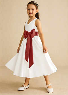 Azazie Darling Flower Girl Dresses Ivory Terracotta A-Line Bow Cotton Dress image3