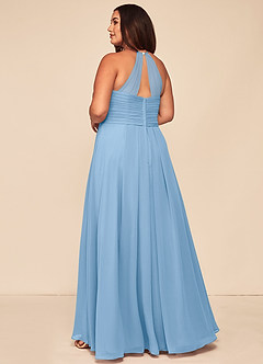 Azazie Ginger Brautjungfernkleider Eine Linie Halter Gefaltet Chiffon Kleid Puderblau image10