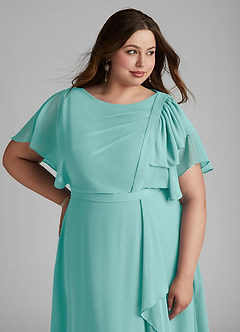 Azazie Aaliyah Modest Bridesmaid Dresses A-Line Scoop Pleated Chiffon Floor-Length Dress image11