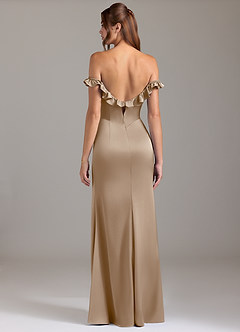 Azazie Callie Bridesmaid Dresses Taupe A-Line Ruched Stretch Satin Convertible Dress image7