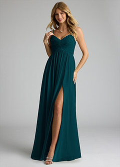 Azazie Alia Bridesmaid Dresses Pine A-Line Pleated Chiffon Dress image3