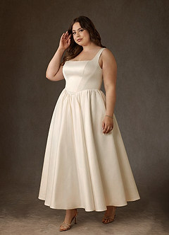 Azazie Verina Wedding Dresses Champagne A-Line with Pockets Satin Dress image9