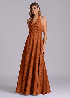 Azazie Tessie Brudtärnklänningar Klä av A-Linje i Blommig Utbrändhet Plisserad Bränd Apelsin image3