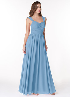 Azazie Zapheira Jurken voor bruidsmeisjes Jurk van Chiffon met A-Lijn Ruches Poederblauw image7
