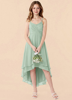 Azazie Mariam Junior A-Linie Plissee Chiffon Kleid Agave image4