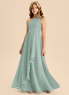 Azazie Skye Junior Agave A-Line Pleated Chiffon Dress image3