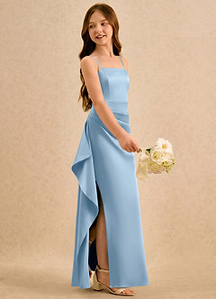 Azazie Cannoli Girls Formal Flower Girl Dresses Powder Blue A-Line Pleated Stretch Satin Dress image4