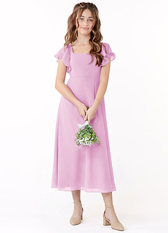 Azazie Bondi Junior Linia A Marszczony Szyfon Długość herbaty Młodsza druhna Sukienka image1