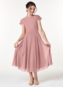 Azazie Payton Junior Dusty Rose A-Line Bow Chiffon Dress image3