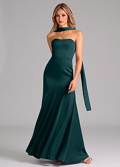Azazie Shiloh Robes de demoiselle d'honneur Robe Sirène Convertible en Satin extensible Sans bretelle Vert Pin image4