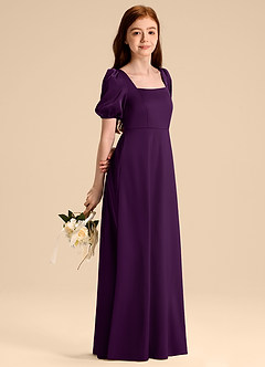 Azazie Briar Junior A-Linie Schleifen Stretch-Satin Kleid Traube image4